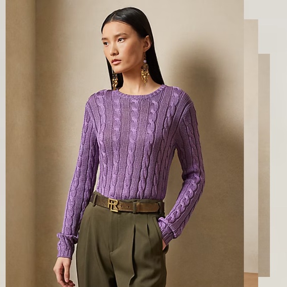 NEW Ralph Lauren Purple Label COLLECTION Cable-Knit Silk Crew Sweater Size XS - Picture 3 of 16